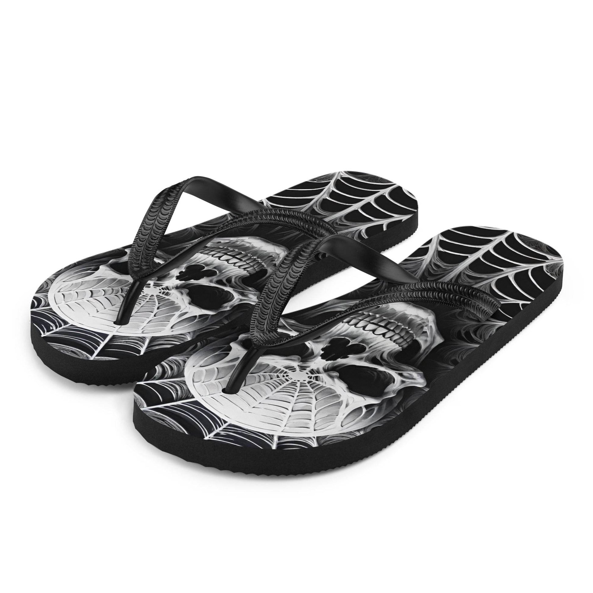 Spider Web Skull Flip Flops - S