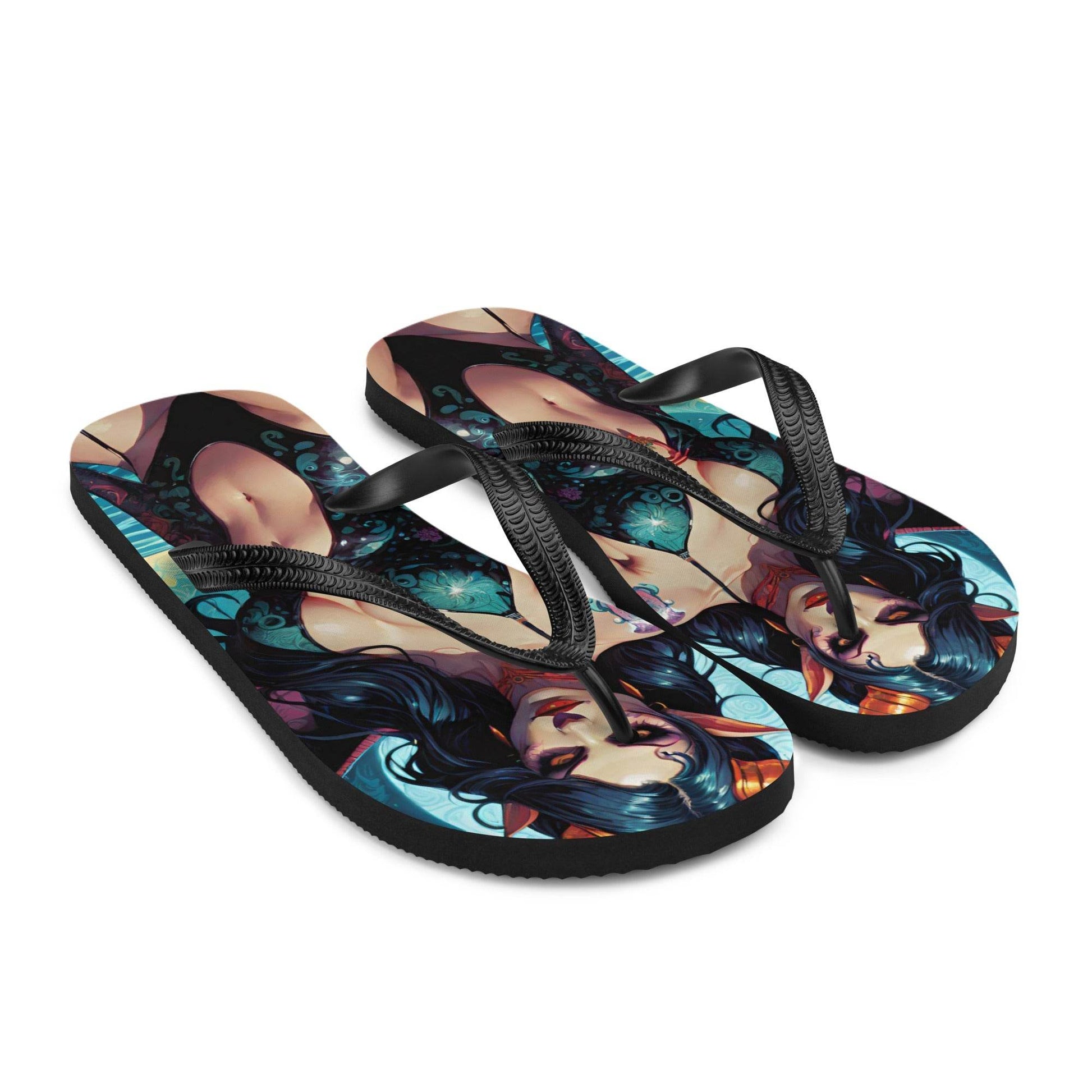 Colorful Summer Succubus in a Swimsuit 4 Gothic Flip Flops - S