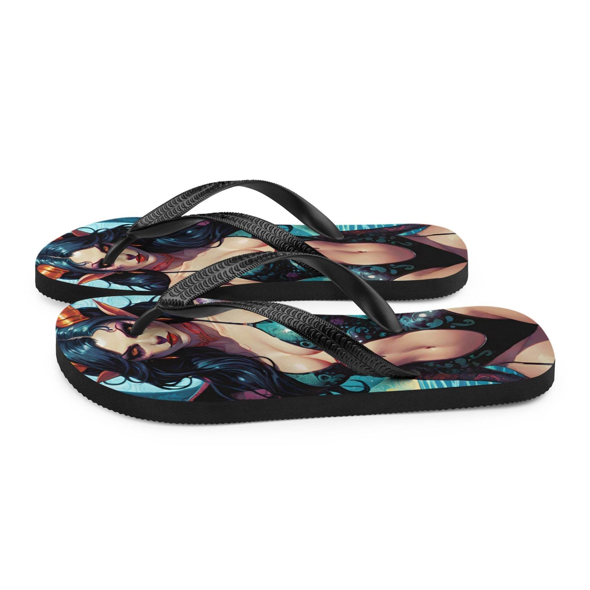 Colorful Summer Succubus in a Swimsuit 4 Gothic Flip Flops - S