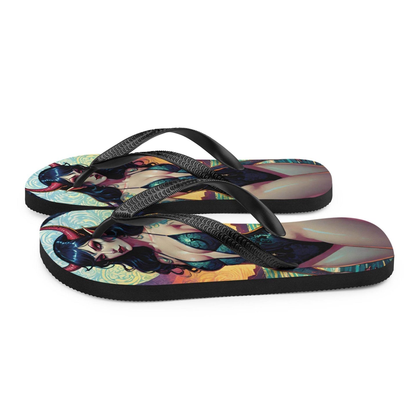 Colorful Summer Succubus in a Swimsuit 2 Gothic Flip Flops - S