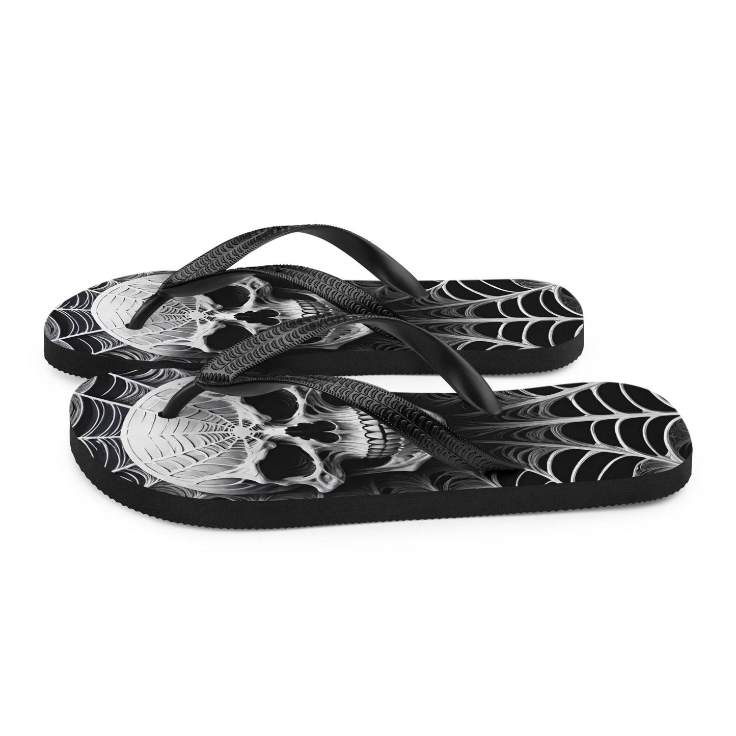 Spider Web Skull Flip Flops - S