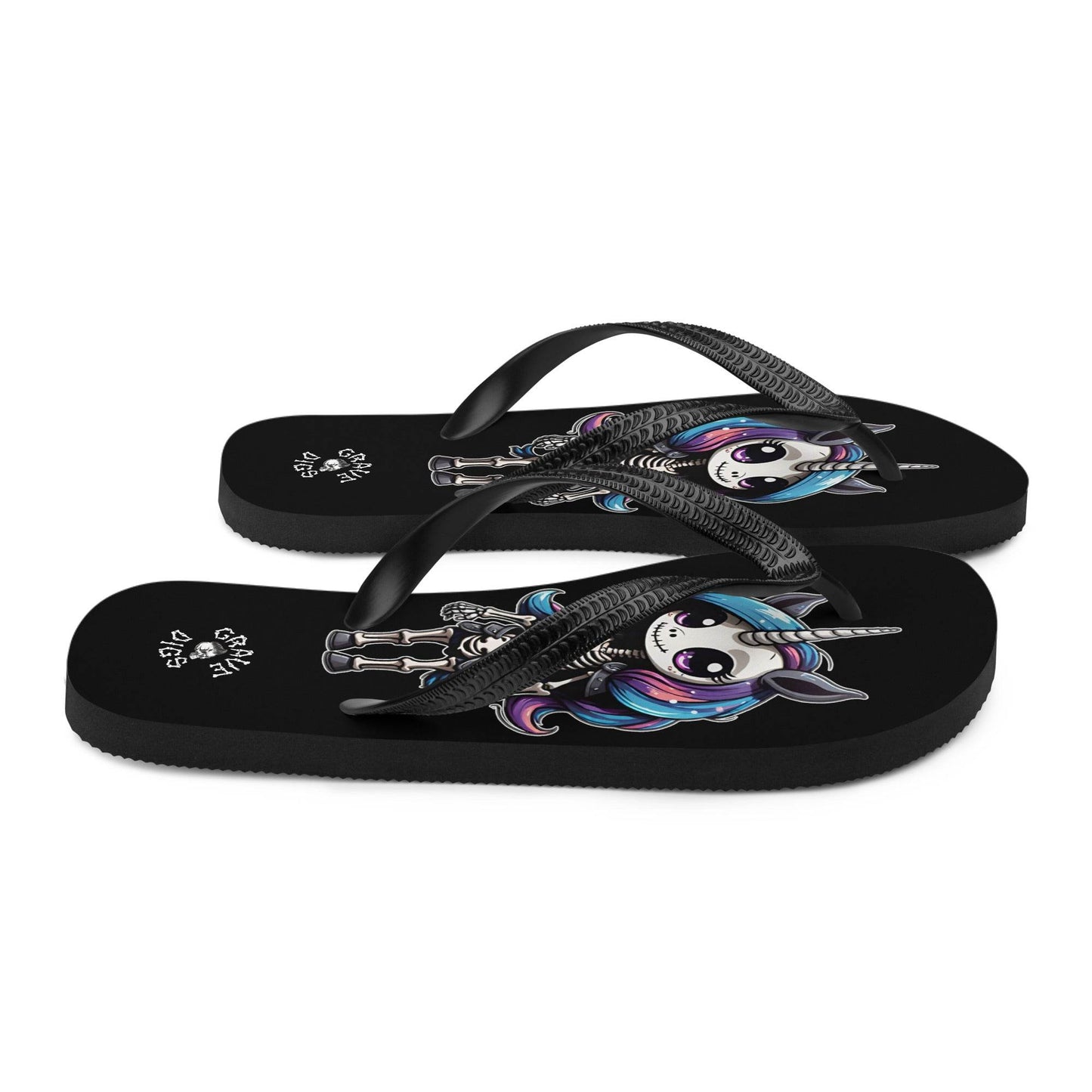 Grave Digs Skeleton Unicorn Flip Flops - S