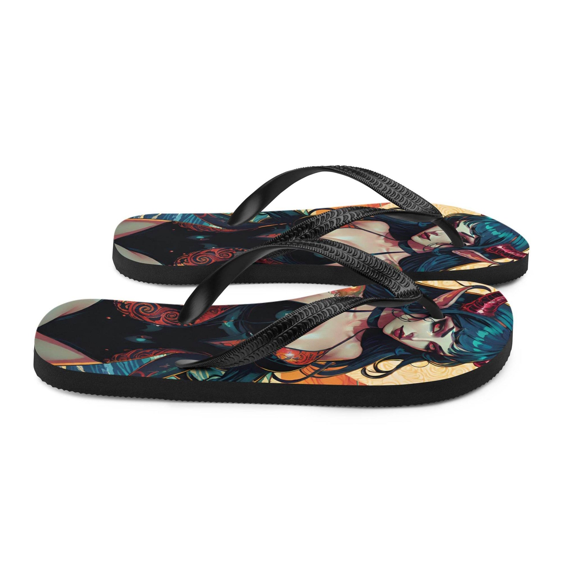 Colorful Summer Succubus in a Swimsuit 1 Gothic Flip Flops - S