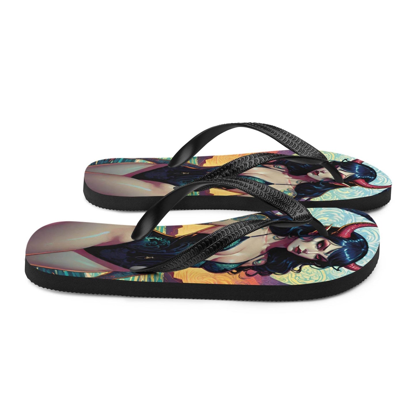 Colorful Summer Succubus in a Swimsuit 2 Gothic Flip Flops - S