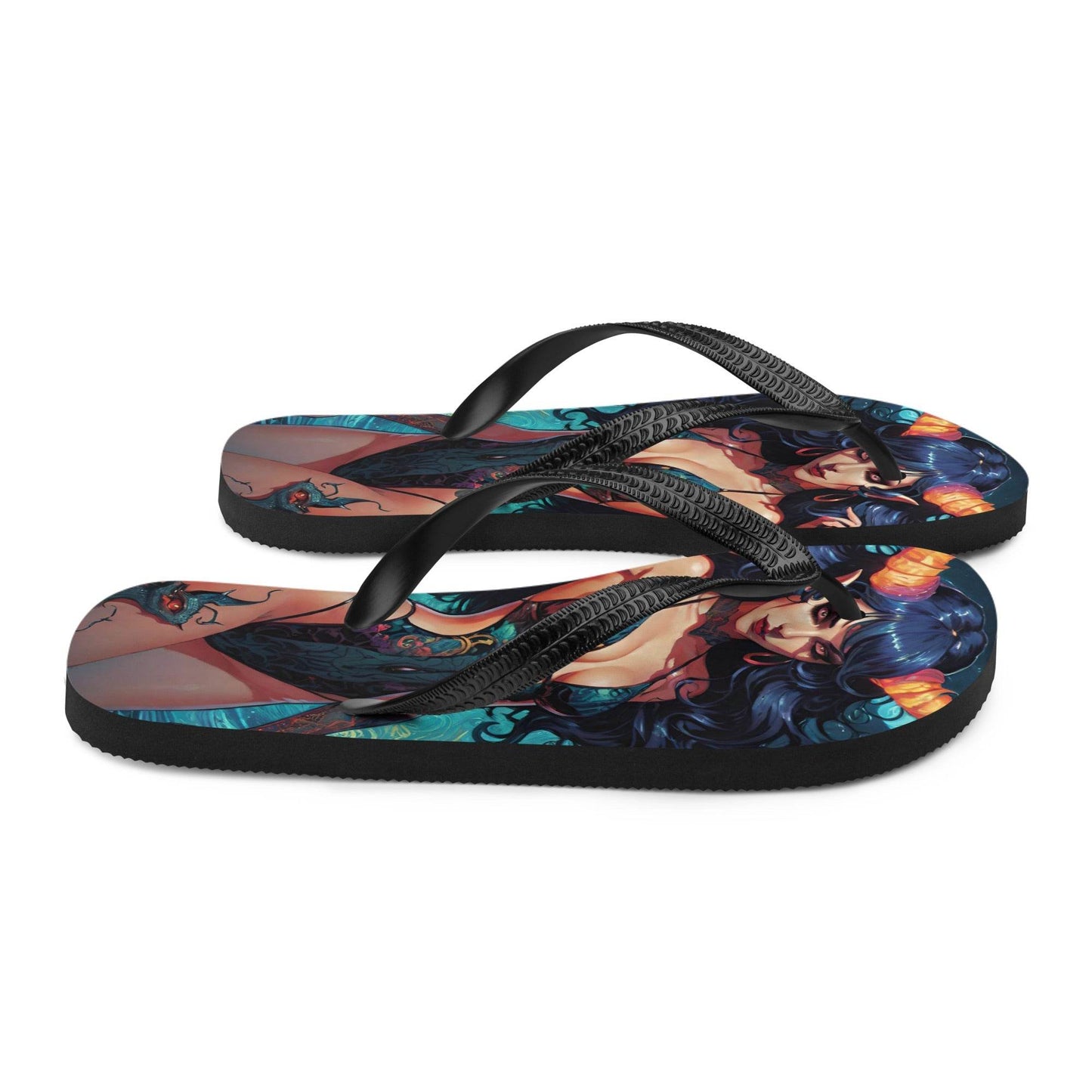 Colorful Summer Succubus in a Swimsuit 3 Gothic Flip Flops - S