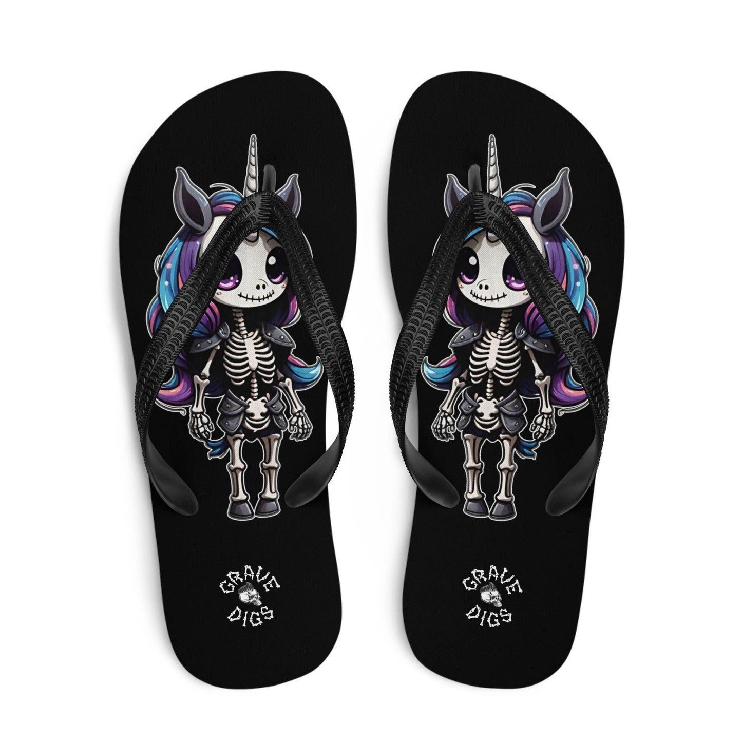 Grave Digs Skeleton Unicorn Flip Flops - S