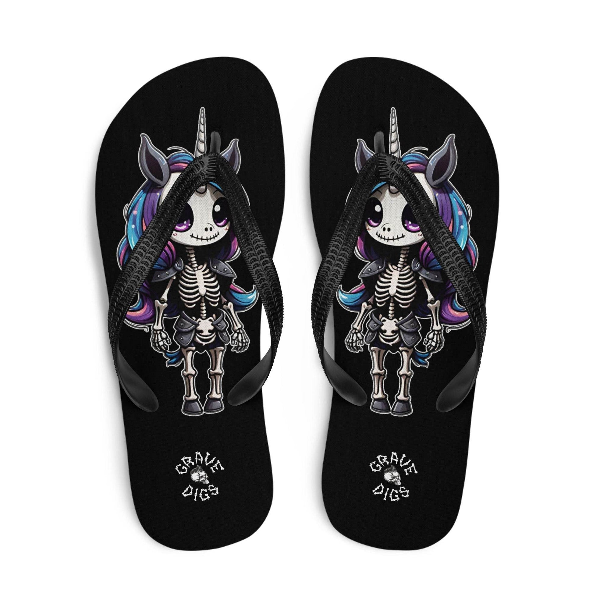Grave Digs Skeleton Unicorn Flip Flops - S