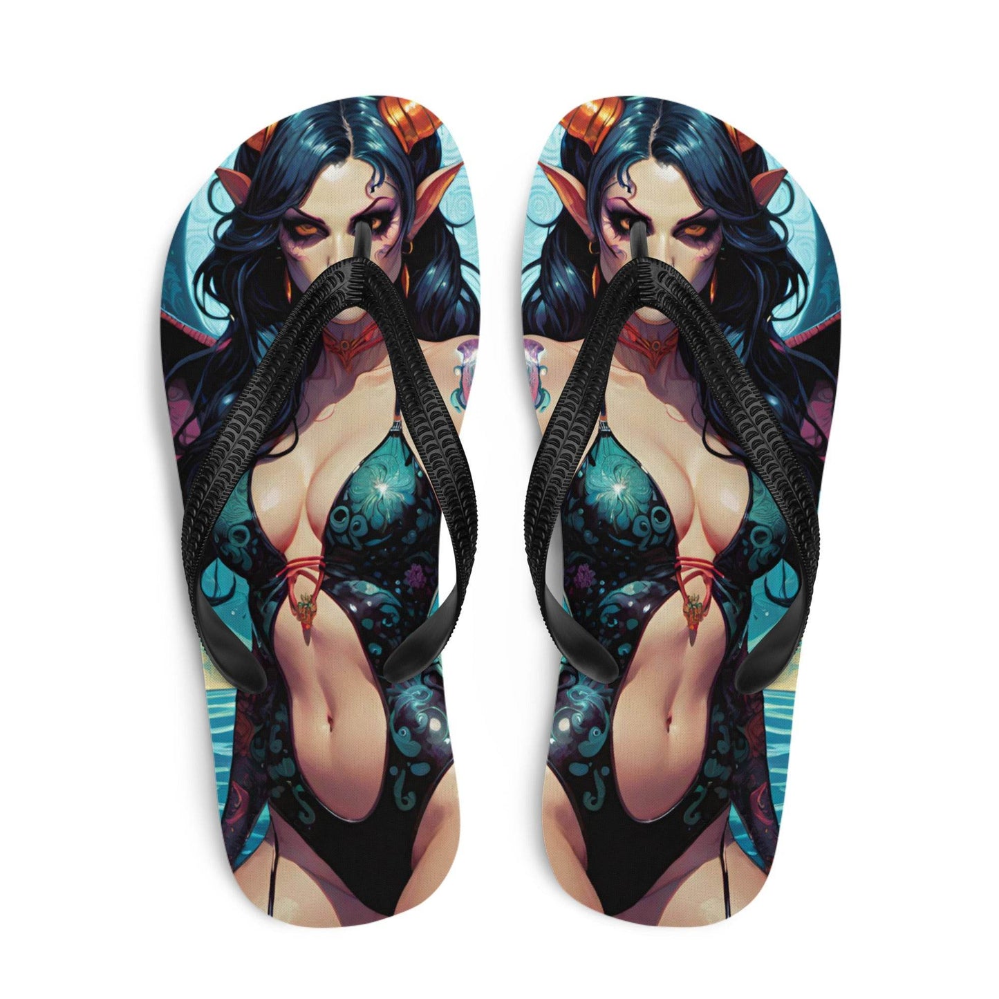 Colorful Summer Succubus in a Swimsuit 4 Gothic Flip Flops - S