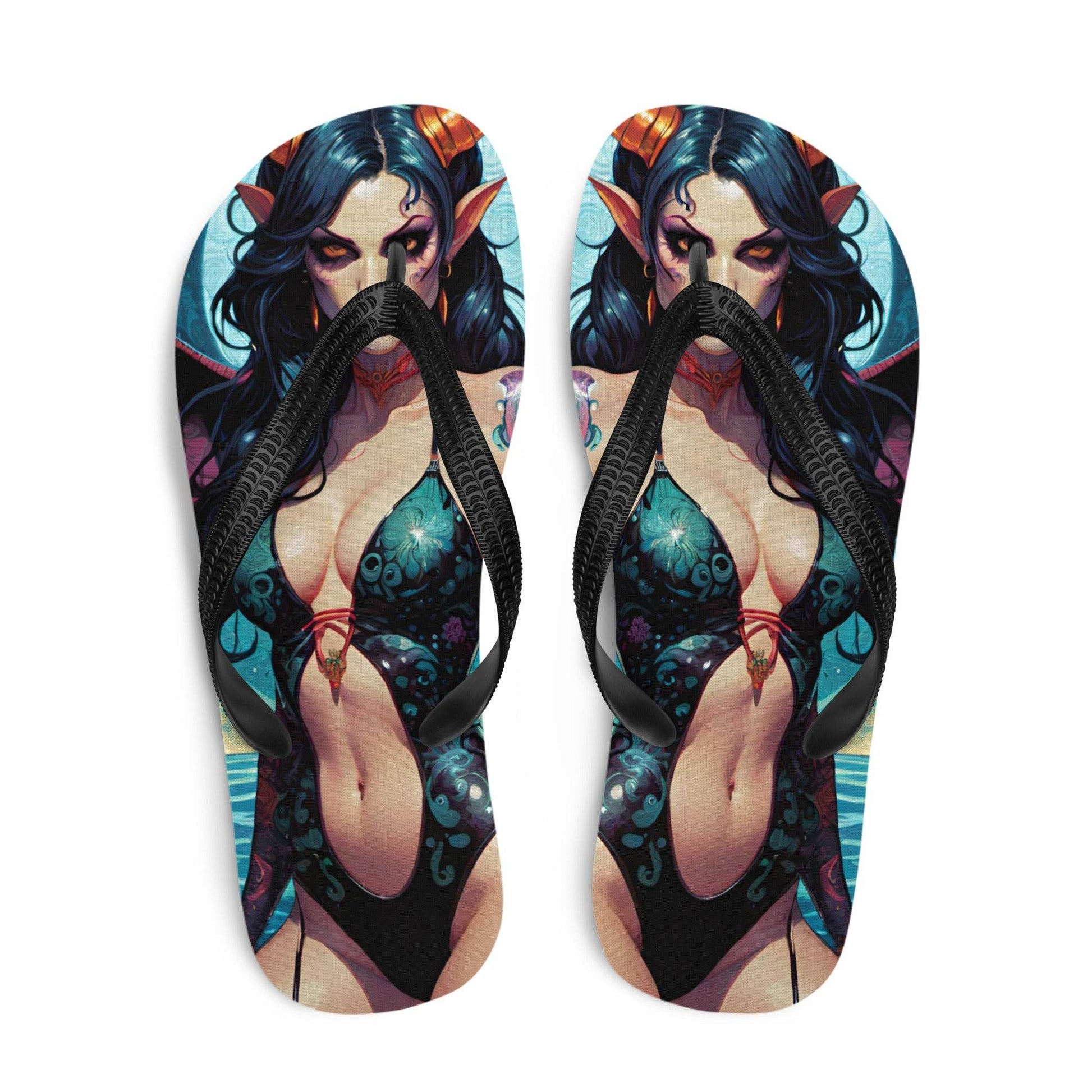 Colorful Summer Succubus in a Swimsuit 4 Gothic Flip Flops - S