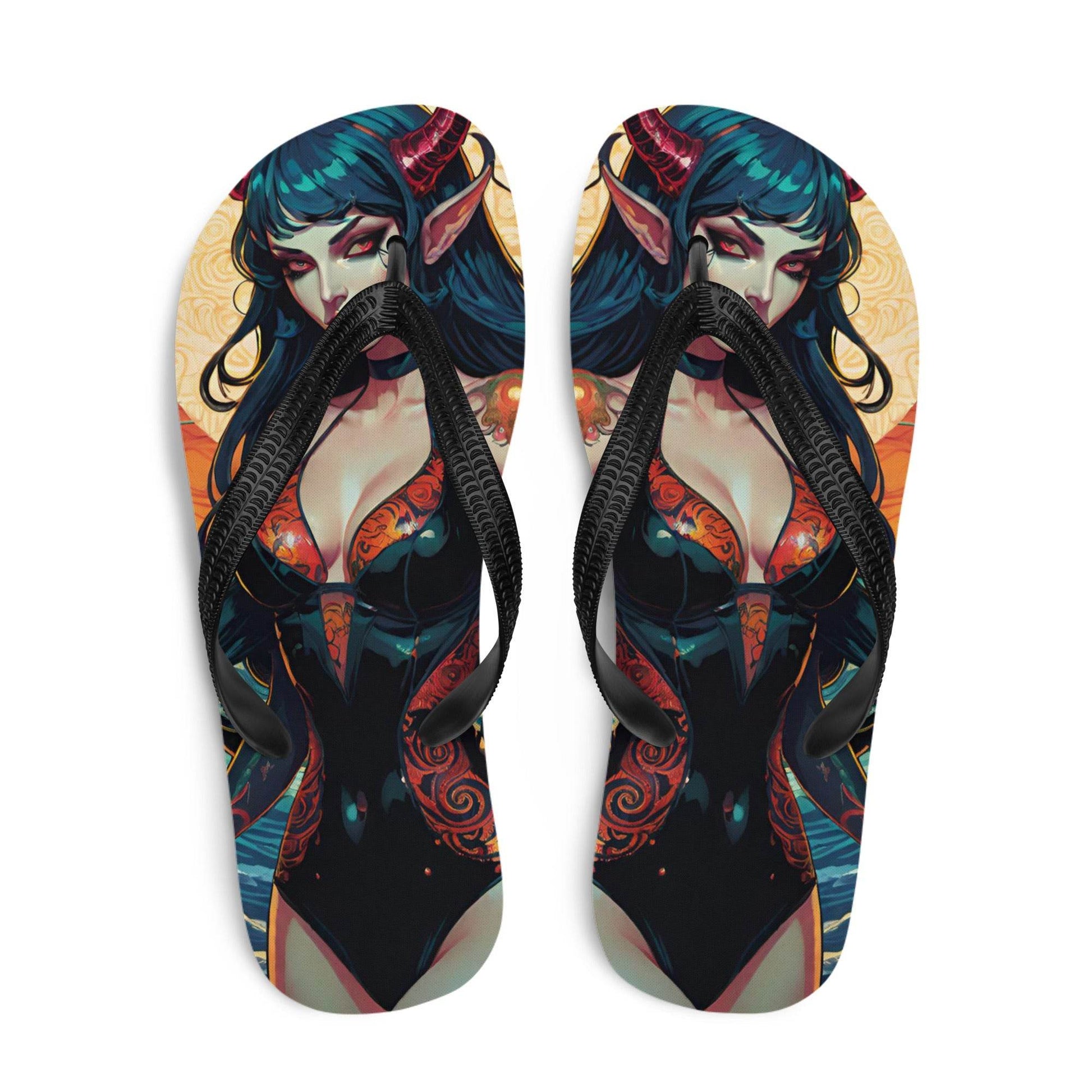 Colorful Summer Succubus in a Swimsuit 1 Gothic Flip Flops - S
