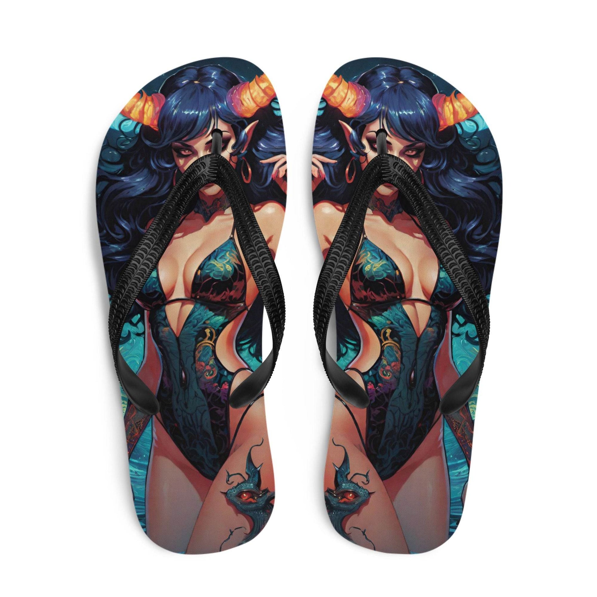 Colorful Summer Succubus in a Swimsuit 3 Gothic Flip Flops - S