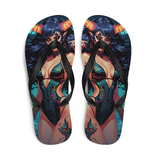 Colorful Summer Succubus in a Swimsuit 3 Gothic Flip Flops - S