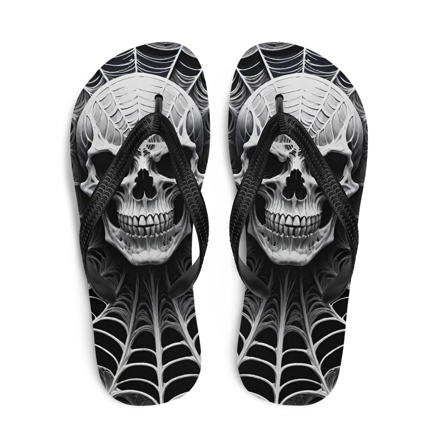 Spider Web Skull Flip Flops - S