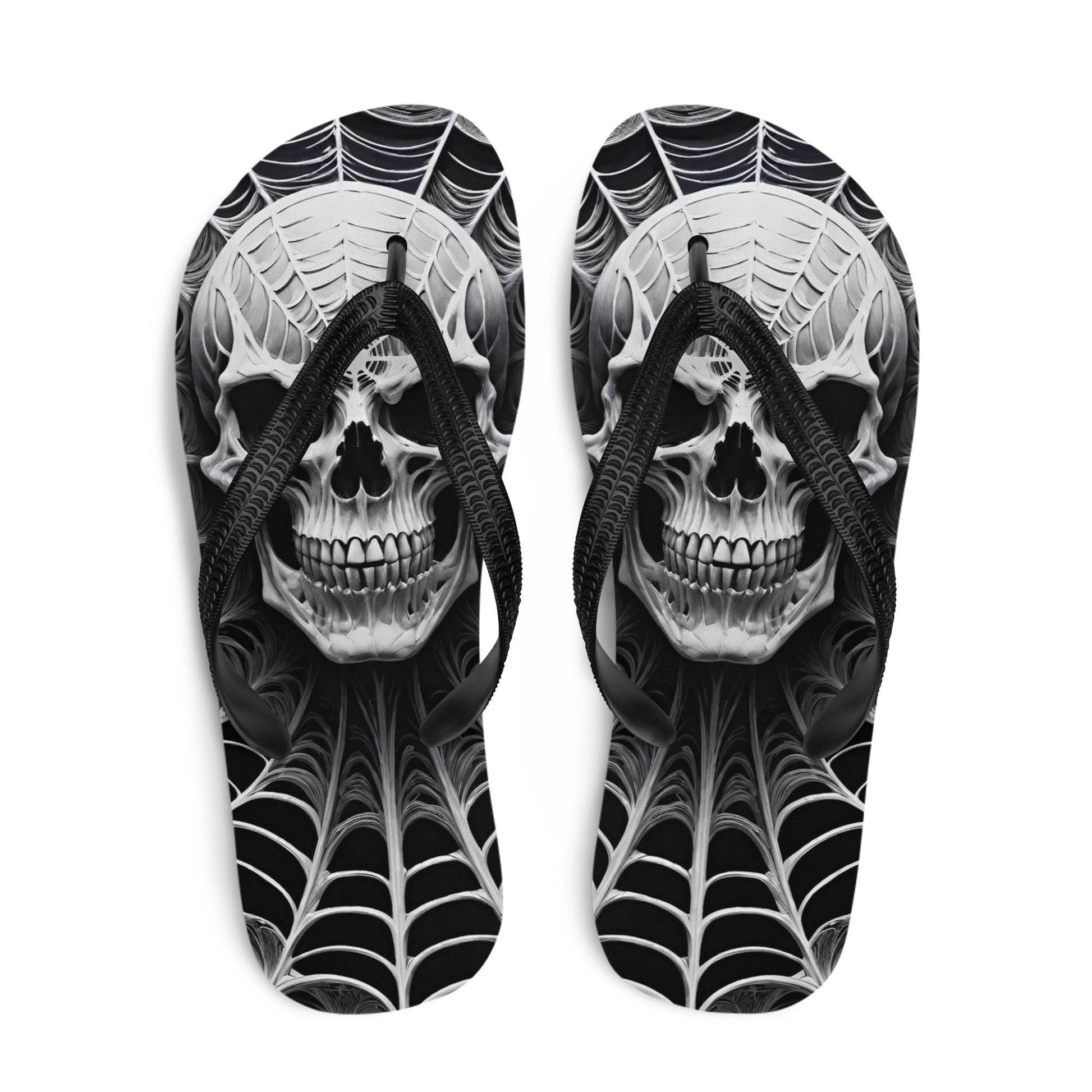 Spider Web Skull Flip Flops - S