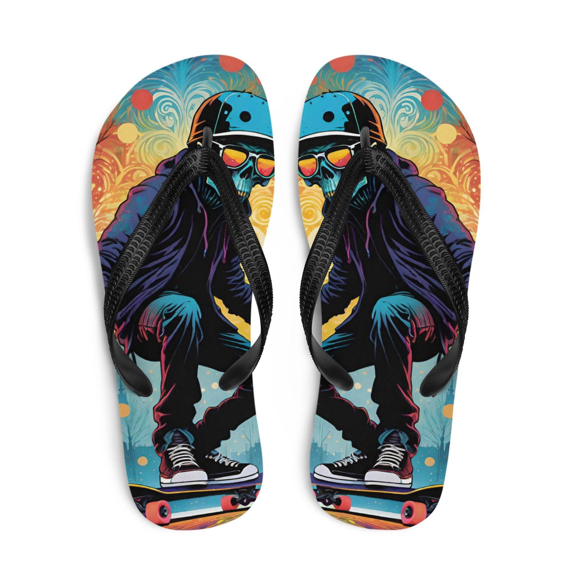 Colorful Skater Skeleton Flip Flops - S