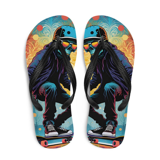 Colorful Skater Skeleton Flip Flops - S