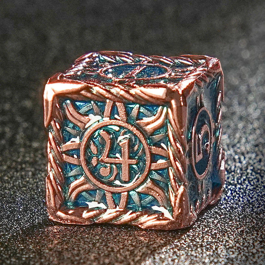 Sun Pattern Antique Red Copper Blue Metal DND Dice Set