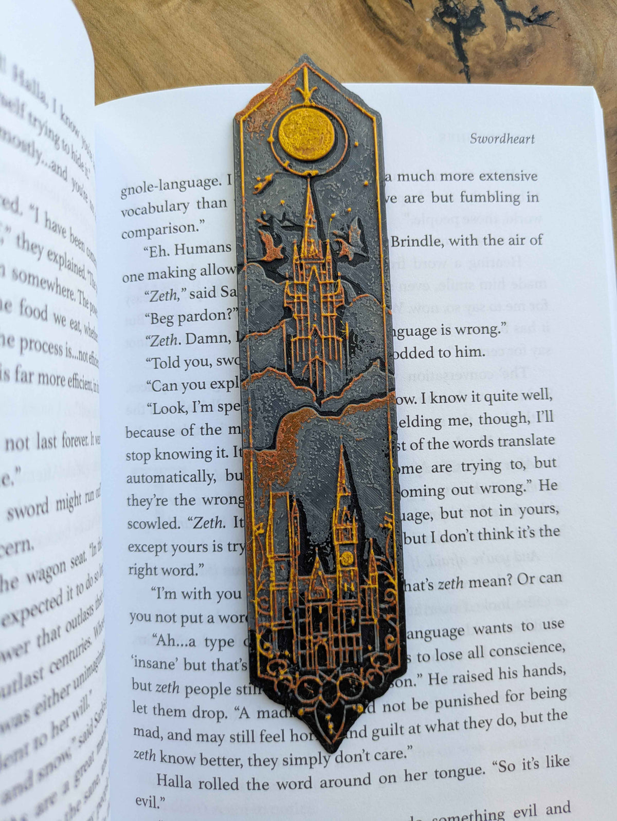 The Sunburst Gothic Castle Bookmark – Handcrafted Black & Gold Celestial Bookmark