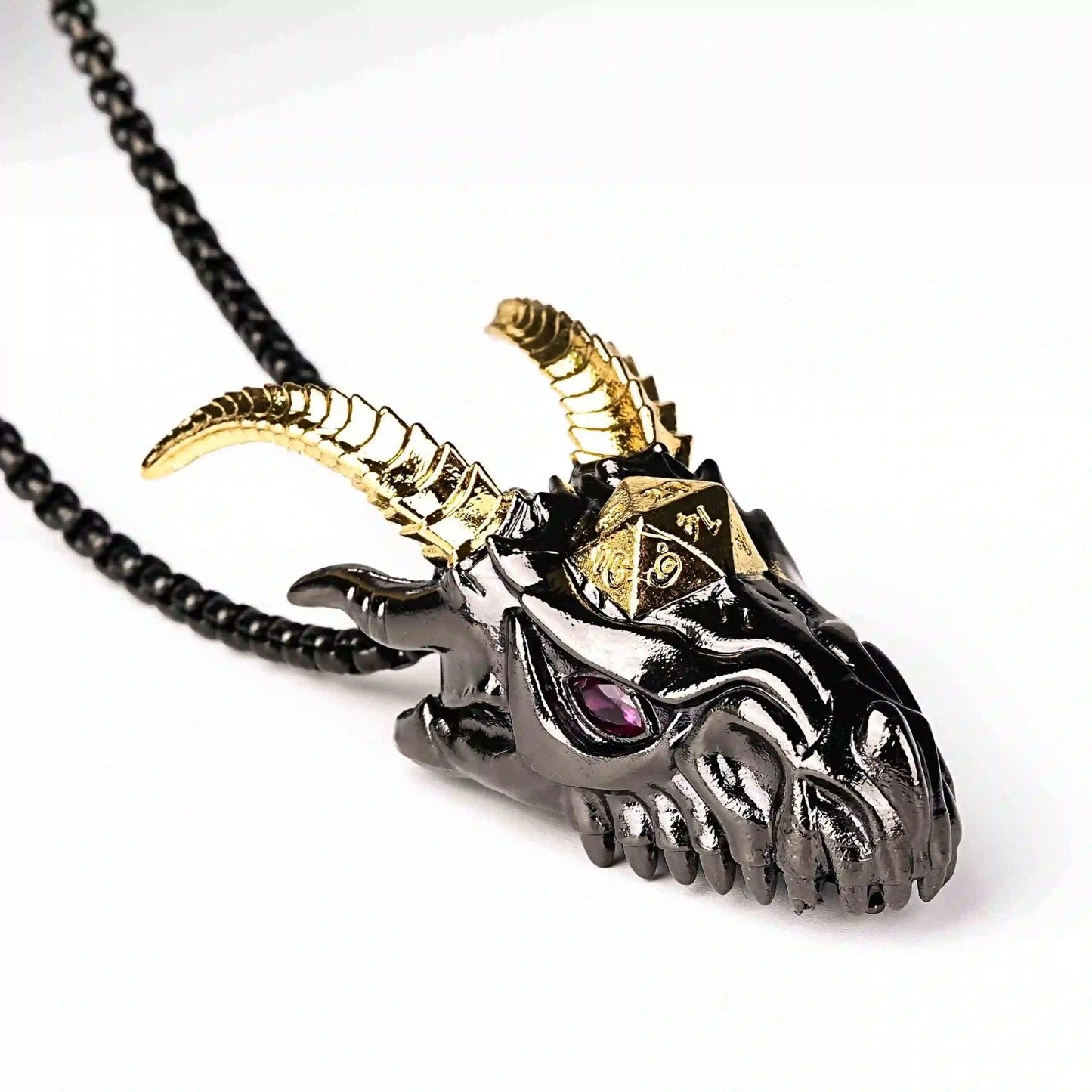 Super cool metal black dragon head dice necklace +mini metal dice set