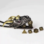 Super cool metal black dragon head dice necklace +mini metal dice set
