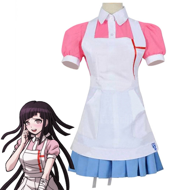 Super Danganronpa 2 Cosplay Mikan Tsumiki Costume Dangan Ronpa Suit Wig Pink Top Skirt Pinafore Woman Dress Princess Girls Shoes