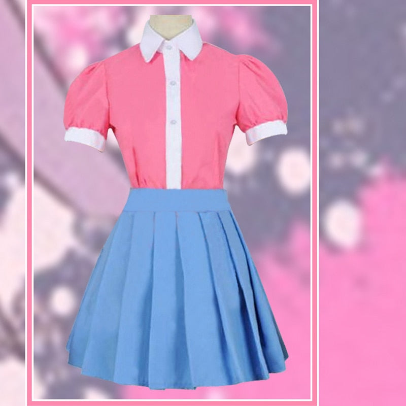 Super Danganronpa 2 Cosplay Mikan Tsumiki Costume Dangan Ronpa Suit Wig Pink Top Skirt Pinafore Woman Dress Princess Girls Shoes