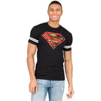 Superman Distressed Logo With Striped Sleeves T-shirt - S