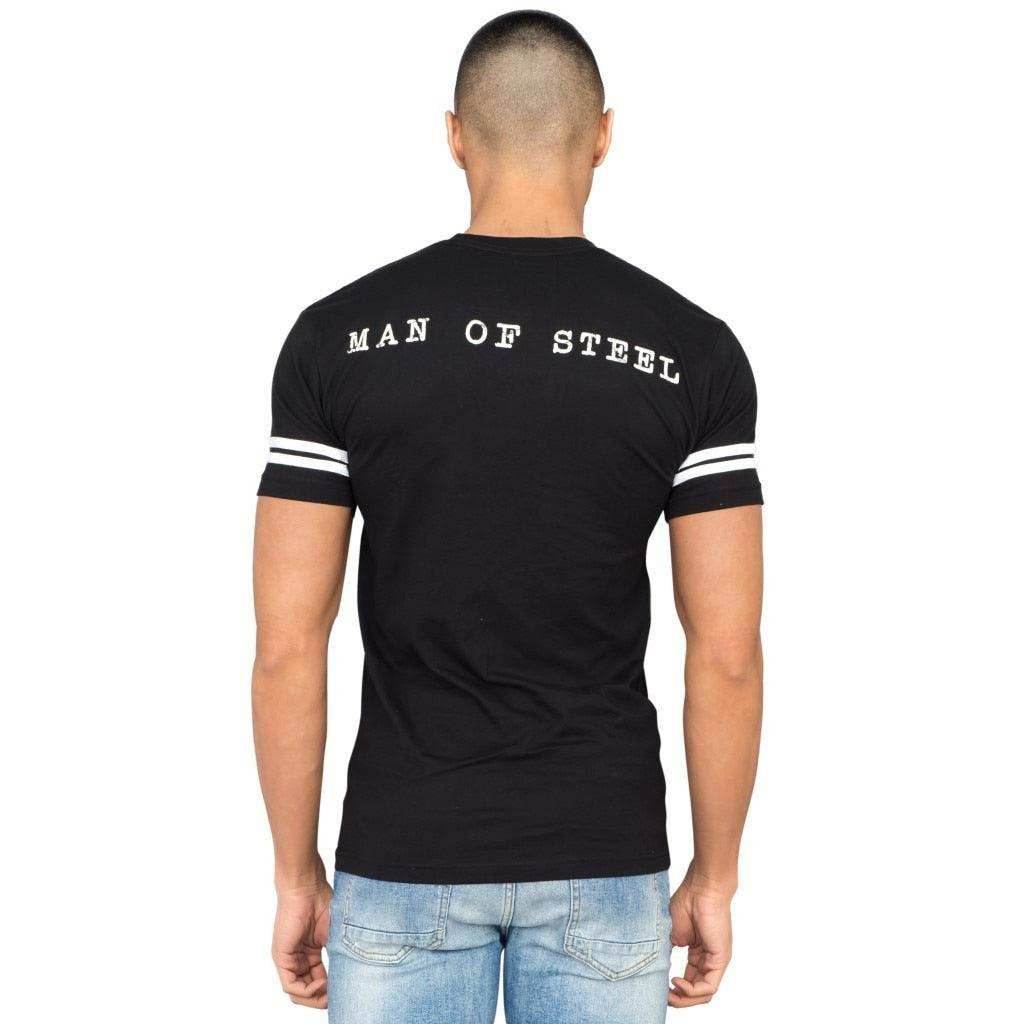 Superman Distressed Logo With Striped Sleeves T-shirt - S