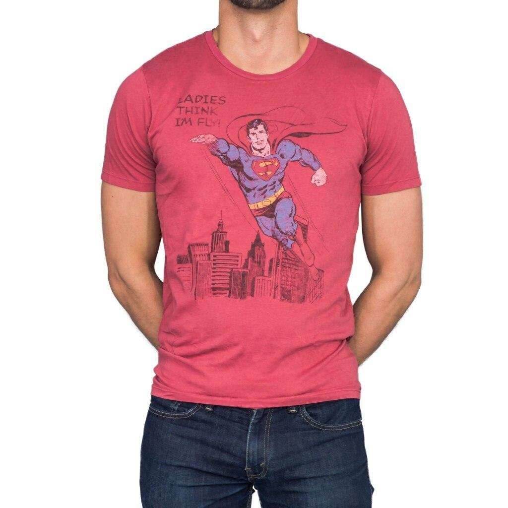 Superman Ladies Think I'm Fly Vintage Inspired Lava T-shirt - S