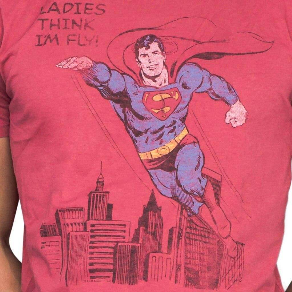 Superman Ladies Think I'm Fly Vintage Inspired Lava T-shirt - S