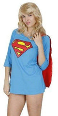 Superman Sleep Shirt Night Gown Pajama Dress with Attachable Red Cape - S