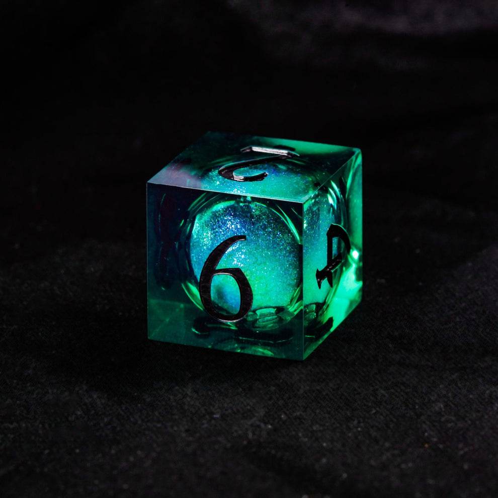 Supernatural Anti-possession dice 7 piece set - Green Liquid Core Resin Galaxy Dice