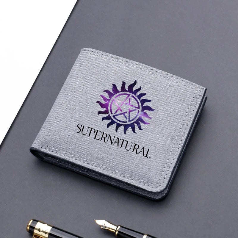 Supernatural Canvas Men Wallet Black/blue/gray Card Holder Male Money Bag bank Holder Short Purse Credit Card Case Bag