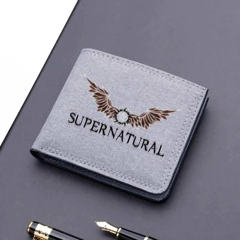 Supernatural Canvas Men Wallet Black/blue/gray Card Holder Male Money Bag bank Holder Short Purse Credit Card Case Bag