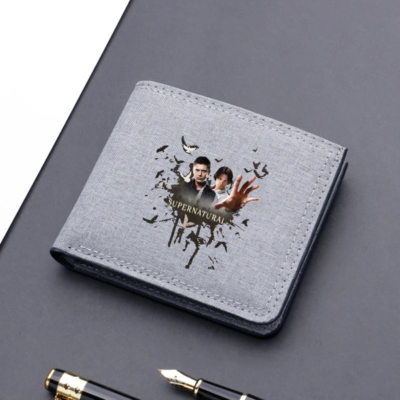 Supernatural Canvas Men Wallet Black/blue/gray Card Holder Male Money Bag bank Holder Short Purse Credit Card Case Bag