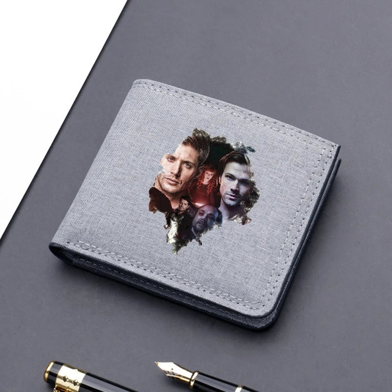 Supernatural Canvas Men Wallet Black/blue/gray Card Holder Male Money Bag bank Holder Short Purse Credit Card Case Bag