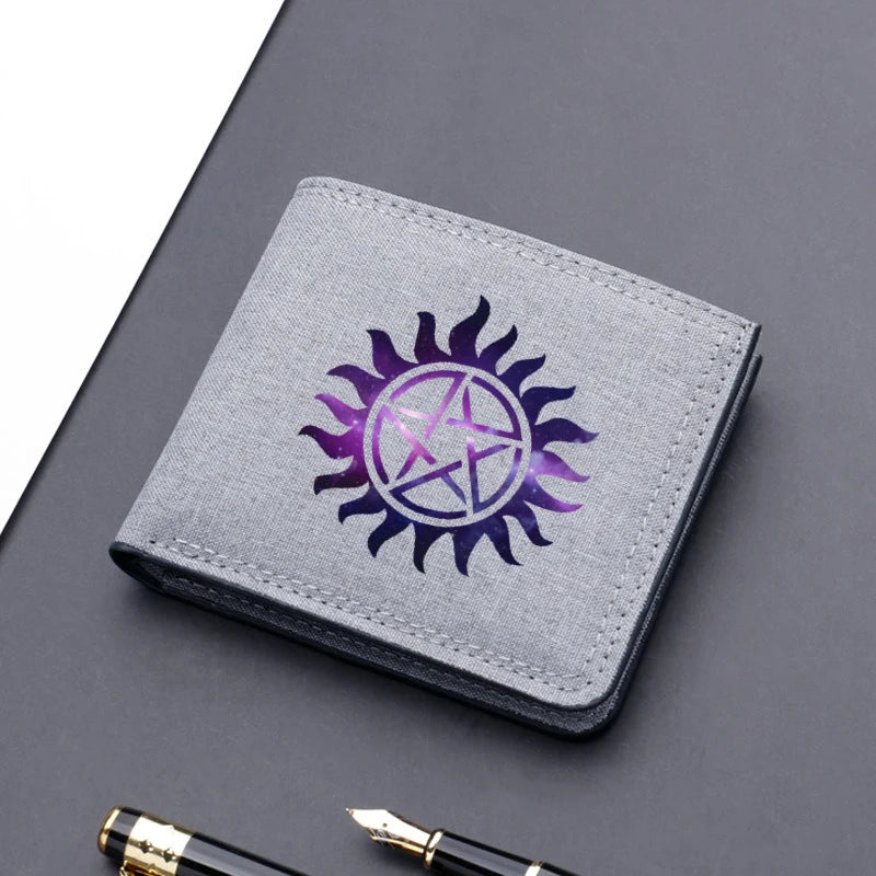 Supernatural Canvas Men Wallet Black/blue/gray Card Holder Male Money Bag bank Holder Short Purse Credit Card Case Bag