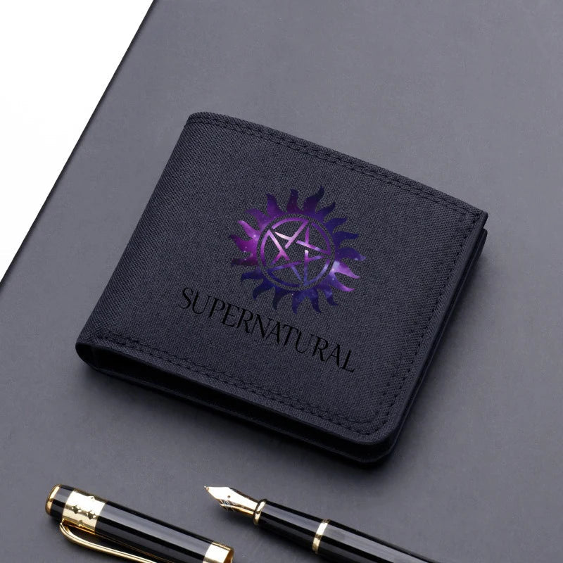 Supernatural Canvas Men Wallet Black/blue/gray Card Holder Male Money Bag bank Holder Short Purse Credit Card Case Bag