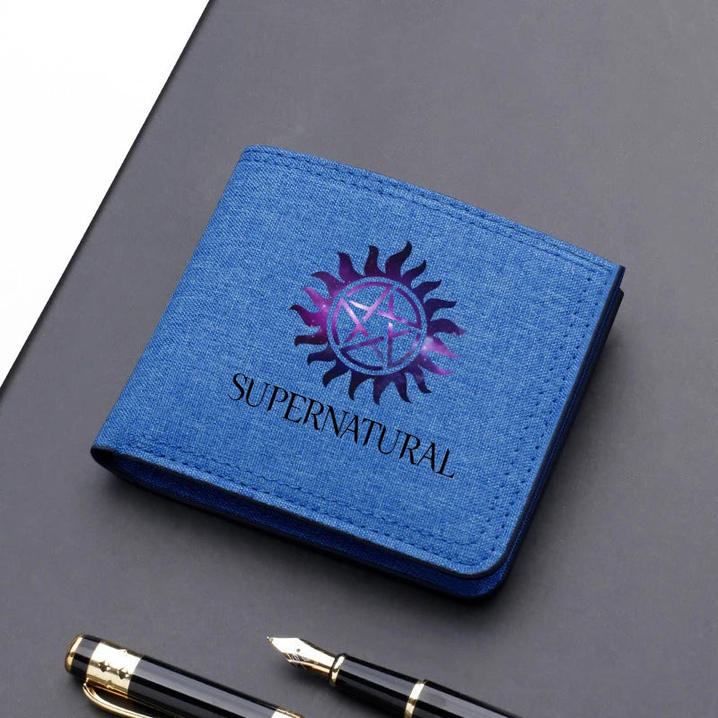 Supernatural Canvas Men Wallet Black/blue/gray Card Holder Male Money Bag bank Holder Short Purse Credit Card Case Bag