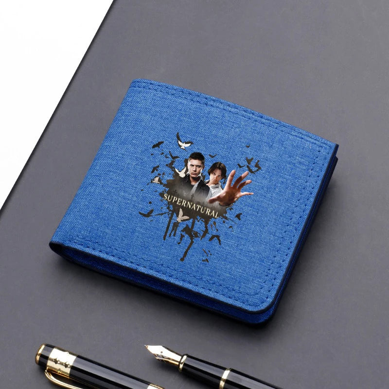 Supernatural Canvas Men Wallet Black/blue/gray Card Holder Male Money Bag bank Holder Short Purse Credit Card Case Bag