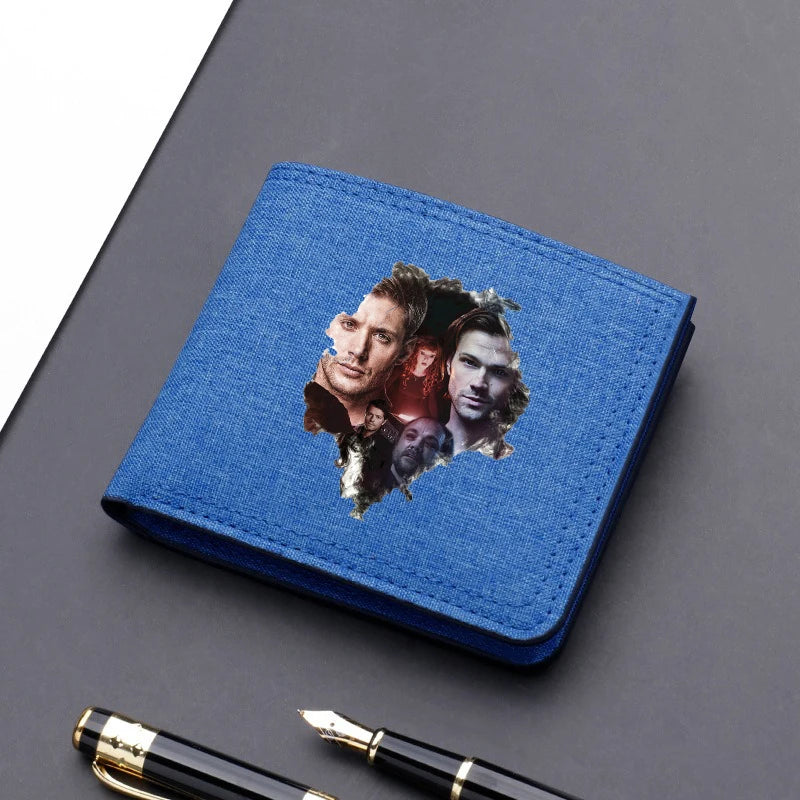 Supernatural Canvas Men Wallet Black/blue/gray Card Holder Male Money Bag bank Holder Short Purse Credit Card Case Bag