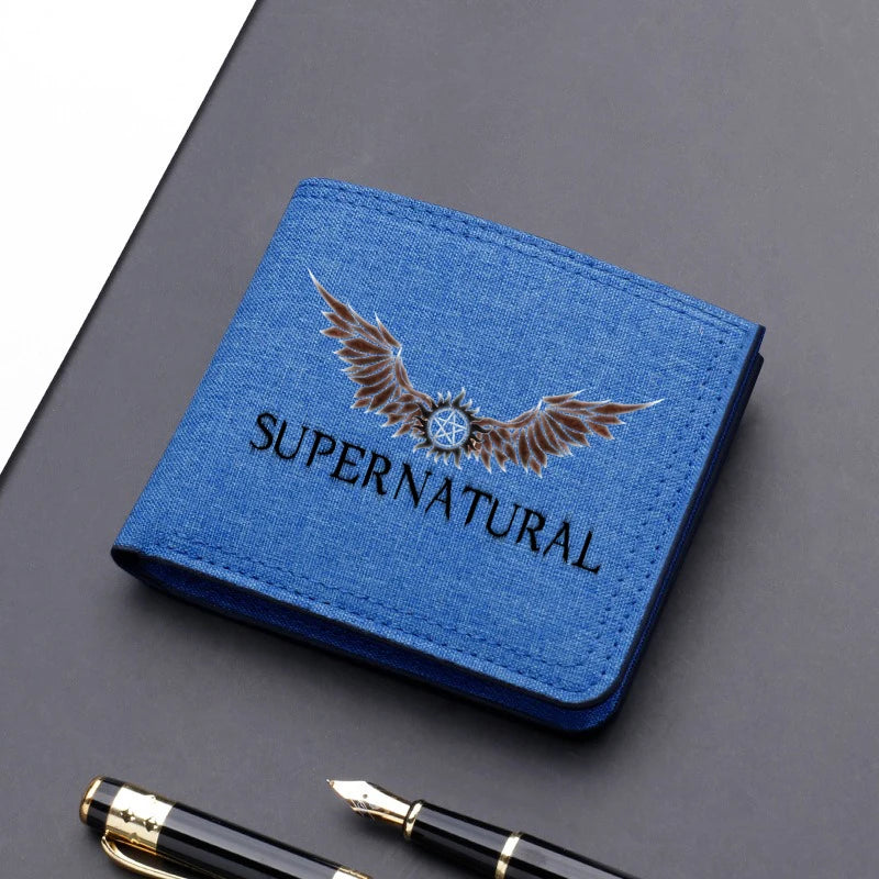 Supernatural Mini Thin Men Wallet Card Holder Men's Purse Coin Pouch Id Card Holder Short Canvas Card Holder Wallet