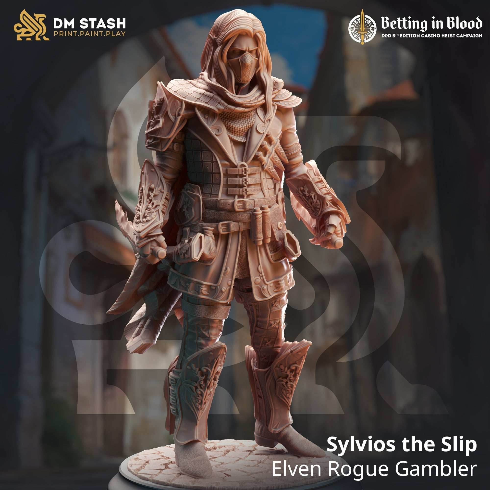 Sylvios the Slip (Male Elf Rogue Gambler) - 32mm Scale