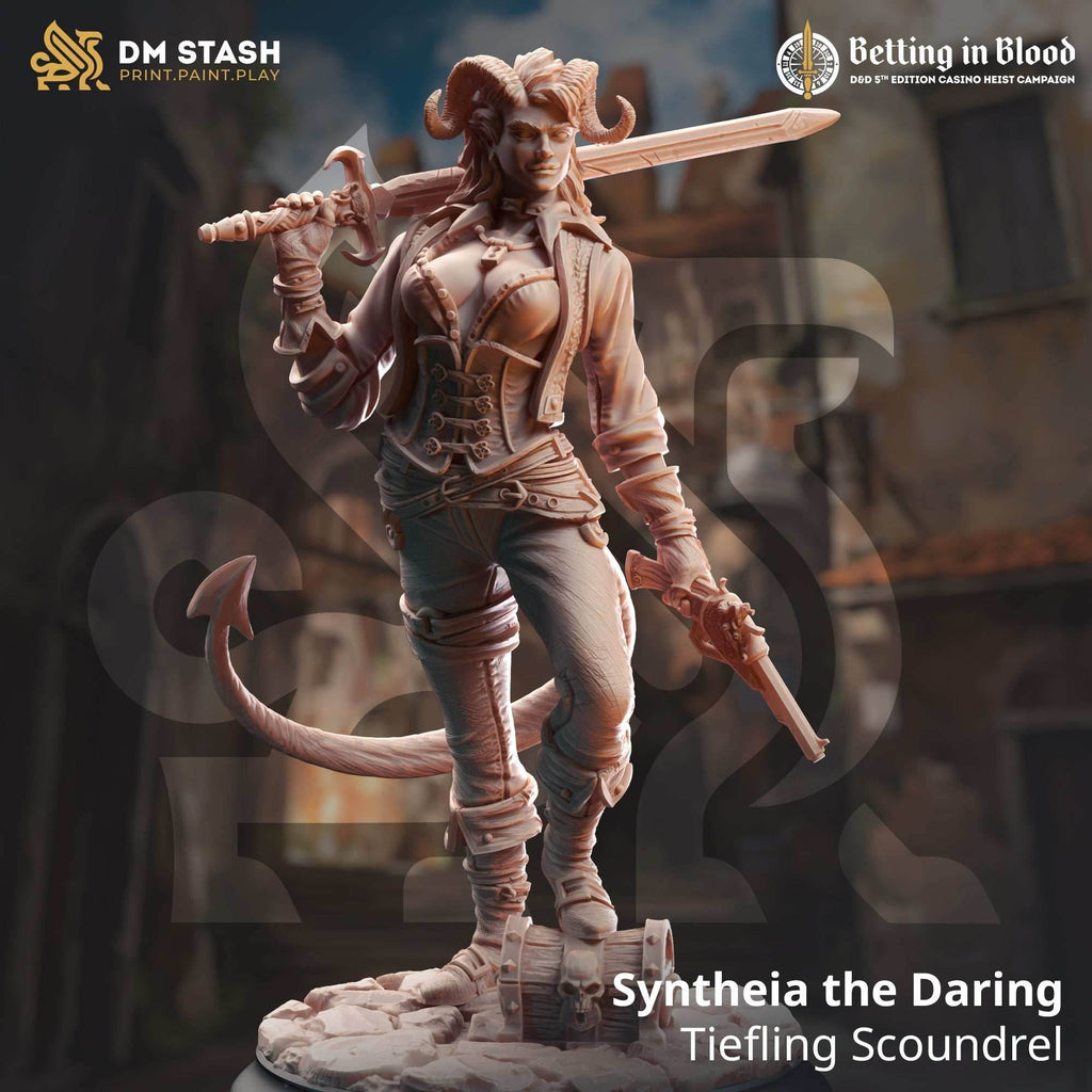 Syntheia the Daring (Female Tiefling Rogue Scoundrel) - 32mm Scale