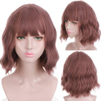 Synthetic Wigs For Women Daily Cosplay Long Water Wave  Lolita Wig With Bangs Cold Brown Heat Resistant Hair Bob Wigs For Black Women Cosplay Wigs For Women Gifts for Girlfriends