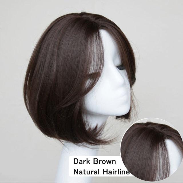 Synthetic Wigs Short Wavy Womens Wig Natural Part Side Hair Black Brown Wigs For Women Heat Resistant Daily Wigs For Black Women Cosplay Wigs For Women Gifts for Girlfriends