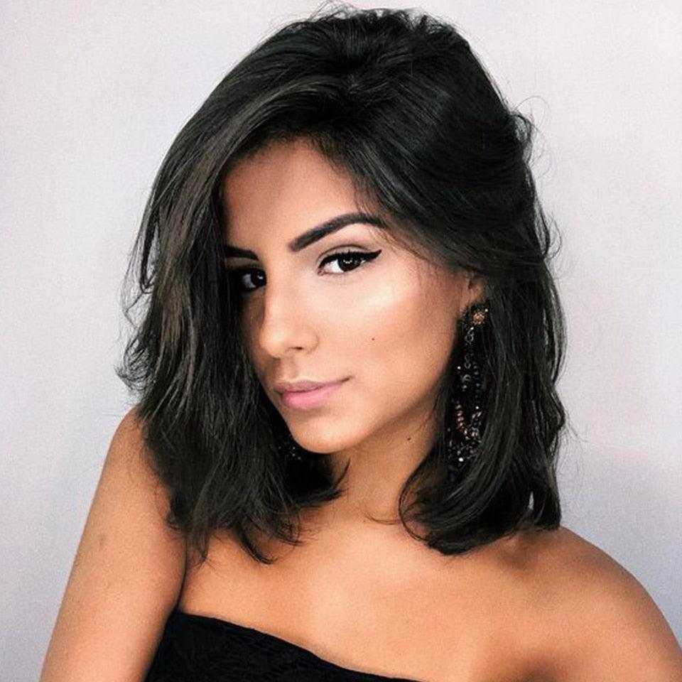 Synthetic Wigs Short Wavy Womens Wig Natural Part Side Hair Black Brown Wigs For Women Heat Resistant Daily Wigs For Black Women Cosplay Wigs For Women Gifts for Girlfriends