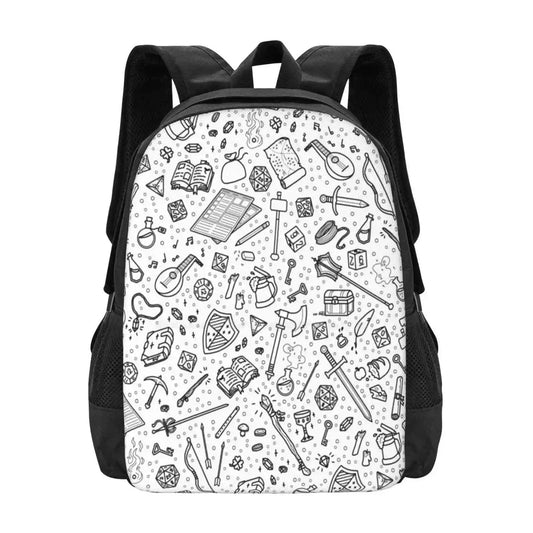 Tabletop Rpg Pattern – Black Fashion Pattern Design Travel Laptop School Backpack Bag Rpg Roleplay Dnd And Dragons Dragons