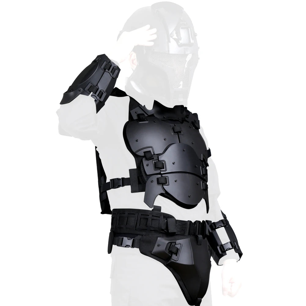 Tactical Armor With Protective Vest Elbow Breastplate Crotch Waist Seal Adjustable Waist Removable Armor for Airsoft Paintball