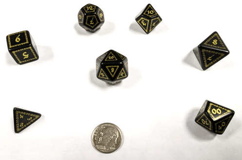 Talislanta 6th Edition Dice Set (Black & Gold 7 dice) - 